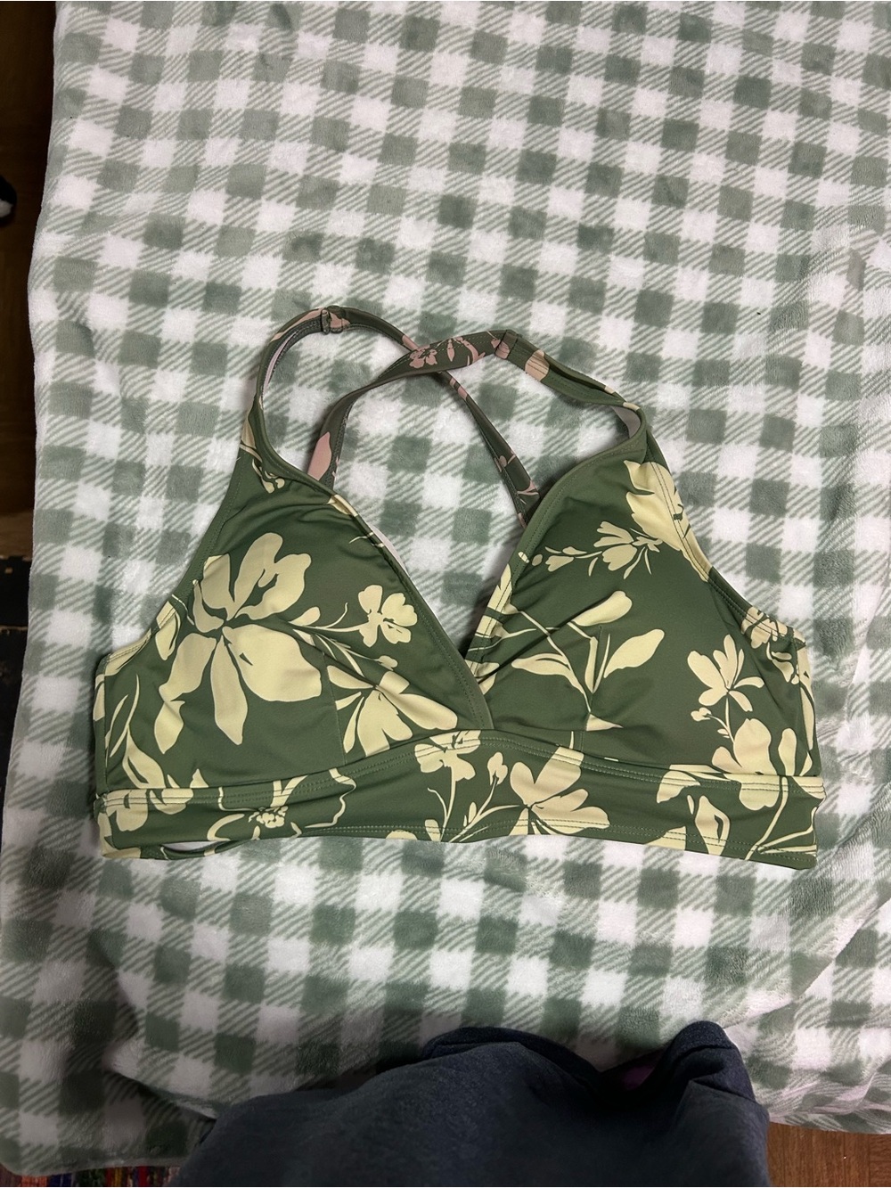 torrid Olive Green Floral Bralette with Cream Flowers